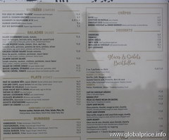 Food prices in Paris restaurants, Salads, desserts, burgers